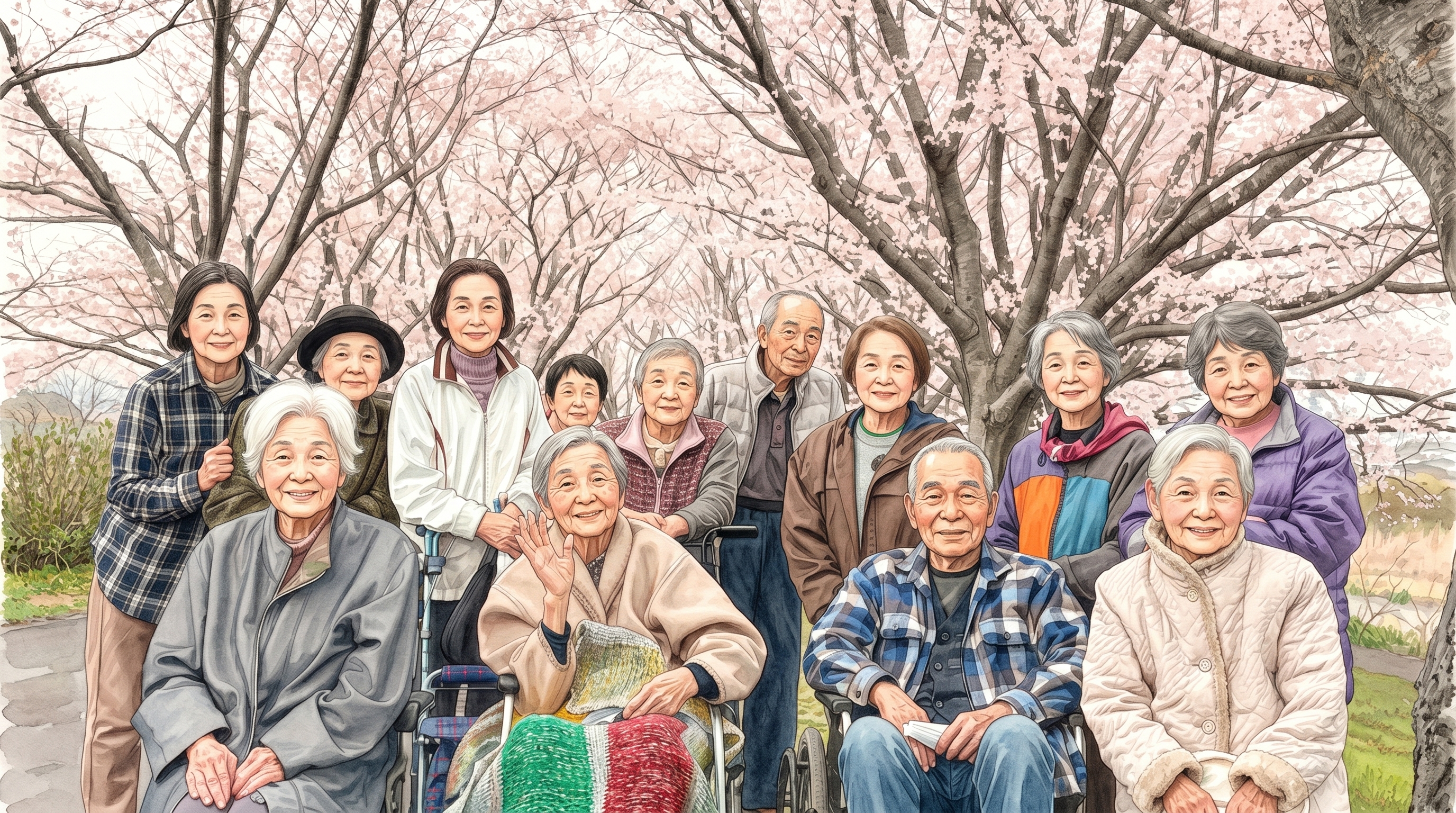 桜の下でみんなと