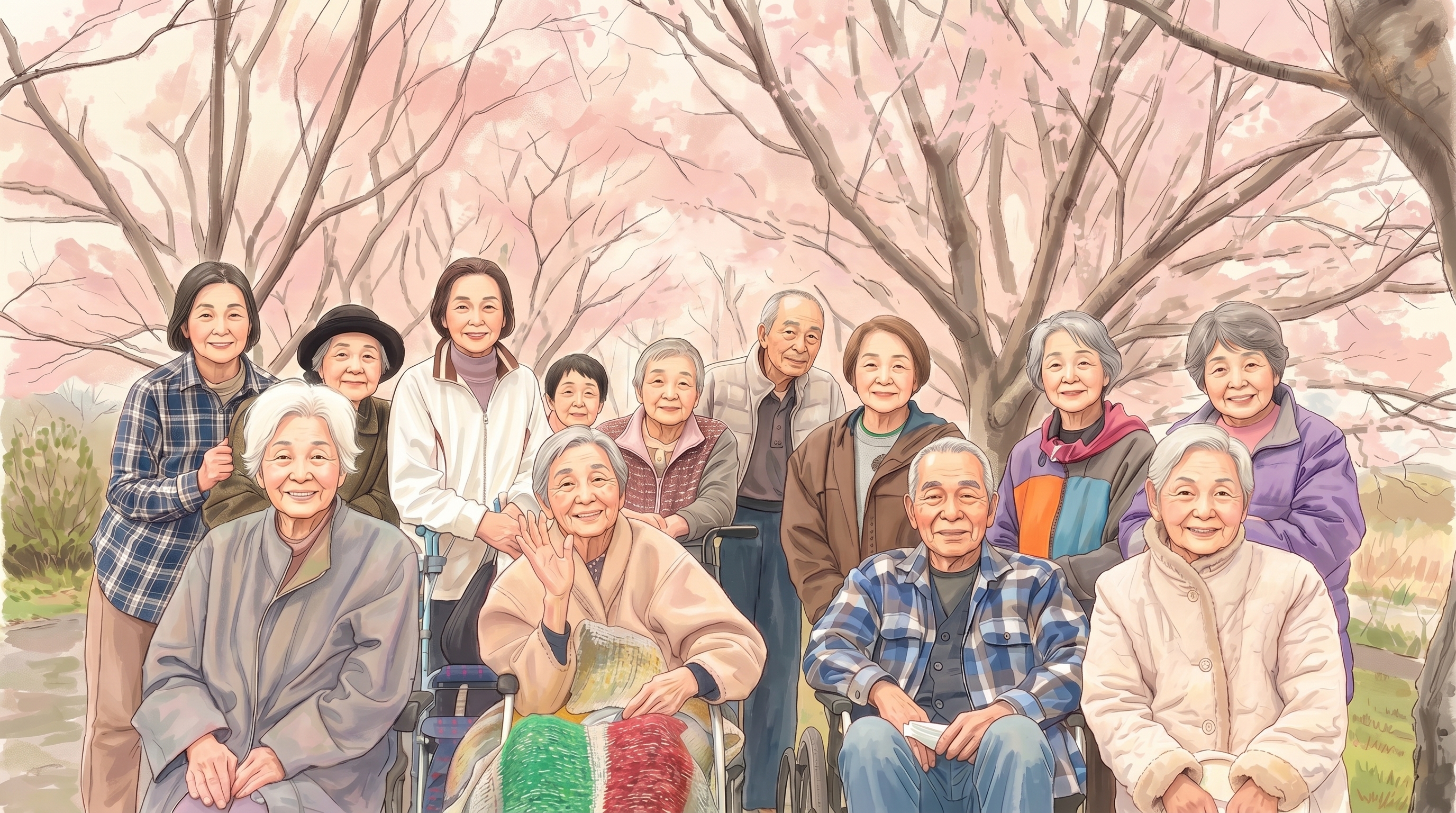 桜の下でみんなと