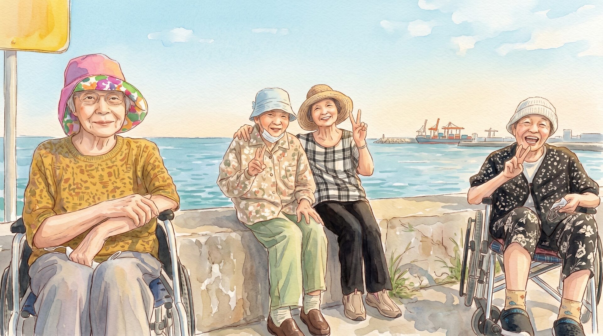 海辺でくつろぐ利用者様