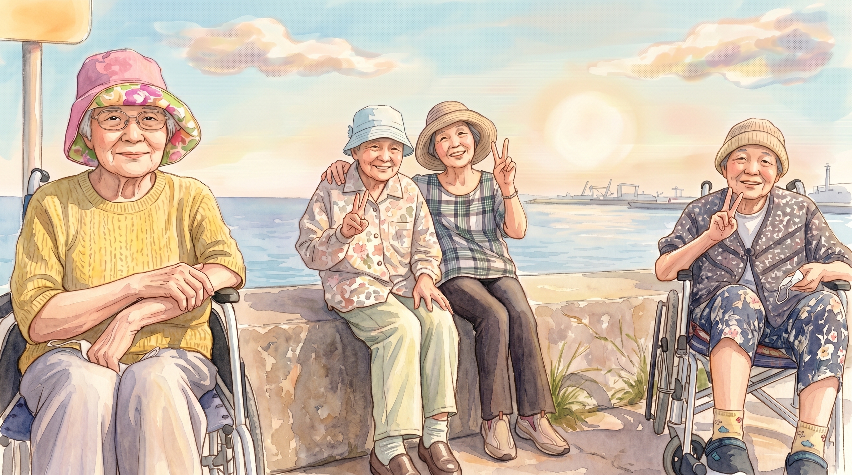 海辺でくつろぐ利用者様